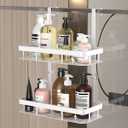 White Over Door Shower Caddy, Rustproof Bathroom Organizer, 2-Tier Storage Rack, 11.81x5.31 Inch Shelves, No Drilling Required