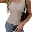 Womens Tank Tops Crewneck Sleeveless Summer Sweaters Vest Casual Basic Tees Ribbed Shirts (Beige, M)