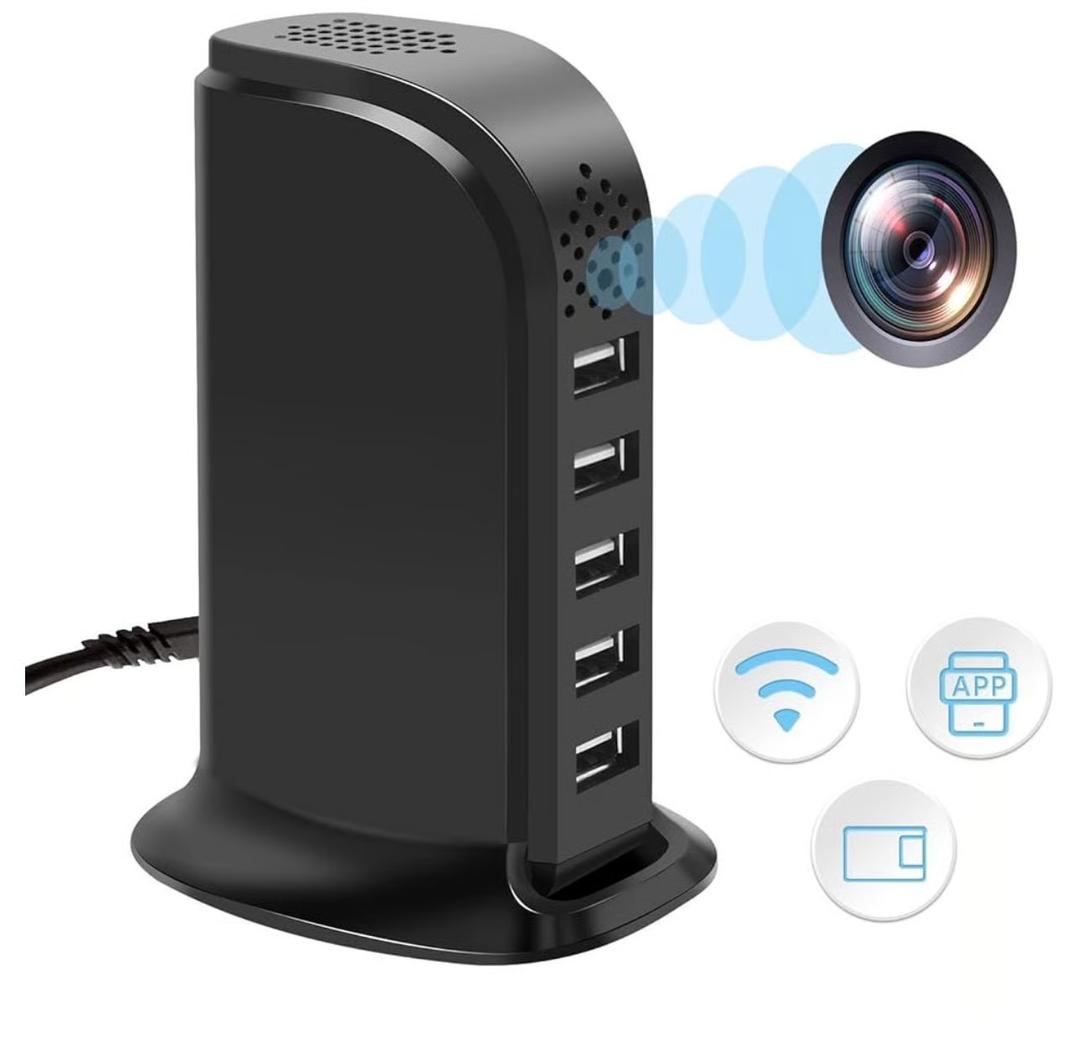 WiFi USB Charger Hidden Camera,1080P Wireless USB Charger Security Spy Cameras Nanny Cam 5 Port Plug WiFi Mini Video Camera for Home Surveillance with Motion Detection Remote View No Audio