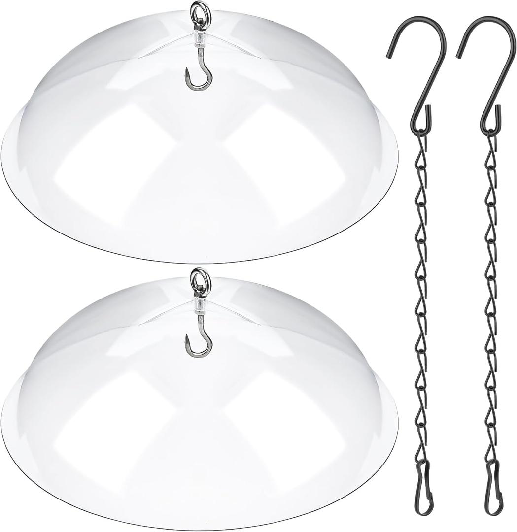 2 Pcs Bird Feeders Protective Cover Clear Squirrel Baffle Bird Feeder Squirrel Guard Round Protective Dome Rain Protective Cover with Chains for Hanging Bird Feeders Outdoor Garden - 10''