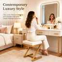 Makeup Vanity Stool Chair - Small Backless Leather Ottoman Bench Gold, 13"D x 17"W x 17.7"H