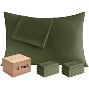 Pillowcases King 12 Pack, 20x36 Pillow Cases with Envelope Closure, Soft Plain Brushed Microfiber Covers Breathable Wrinkle-Resistant, Olive Green