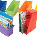 Fun Express Magazine Holder Book Bins 6 Pack - Heavy-Duty Plastic Bins for Organization | Folder Organizer for Classroom Storage, Home Office & Teacher Organization | Multi-Color Set 5x12.5x7.25