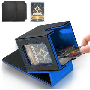 Card Deck Box for MTG Commander, Magnetic Card Display Case,TCG Card Storage Box, Holds 100 Double-Sleeved Cards, Black&Blue