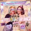22Pcs Birthday Party Decorations Photo Booth Props Set 23.6x15.7in Photo Booth Frame with 21 Pcs Props Y2K Pink Purple Music Themed Party Props Kit for Birthday Decor Supplies
