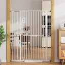 Jekriuet 57" Extra Tall Pet Gate, Auto Close Dog Door Pressure Mounted No Drilling for Doorways, Hallways, Stairs, Expandable 27.5"-38.5" Wide, Narrow 1.18" Spacing for Small Dogs & Puppies, White