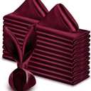 VACVELT 50 Pack Burgundy Satin Napkins - 17x17 Inch Square Dinner Napkins for Wedding, Banquet, Party