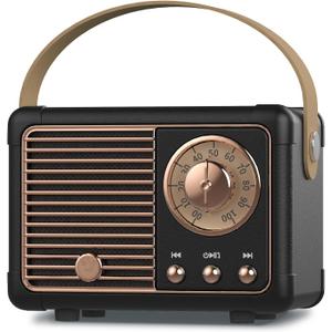 PRUNUS J-999 Retro Bluetooth Speaker,Vintage Decor,Mini Wireless Bluetooth Speaker,Cute Old Fashion Style Support USB/TF Card/AUX for Kitchen Desk Bedroom Office Party Outdoor(Black)