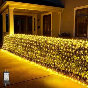 LitHome 21FT x 5FT Christmas Net Lights Outdoor Mesh Lights, 360 LED Warm White Net Light 8 Modes Connectable, Waterproof Giant Christmas Mesh Light Green Wire for Bushes Garden Yard Party Tree Decor