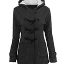 Women's Warm Coat Horn Button Slim Coat Fleece Hooded Coat Thickened Pocket Coat
 XL
