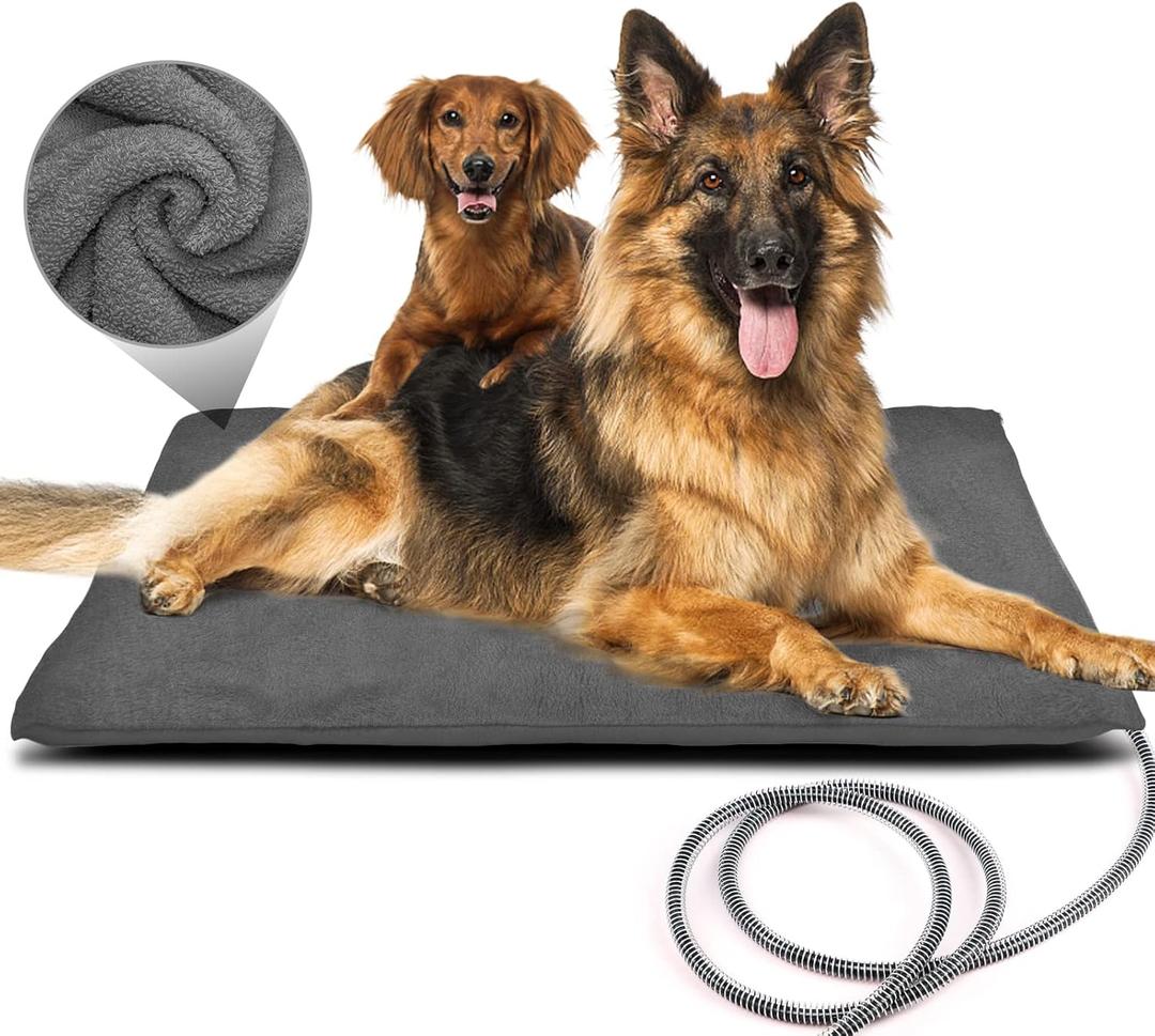 PETNF Outdoor Heated Pet Bed with Waterproof Cover,Pet Heating Pads for Dog,Soft Electric Blanket Auto Temperature Control,Heating Mat for Dog House Cabin Cot Doorway, XL (XL: 35.4'' x 23.6'', Gray)