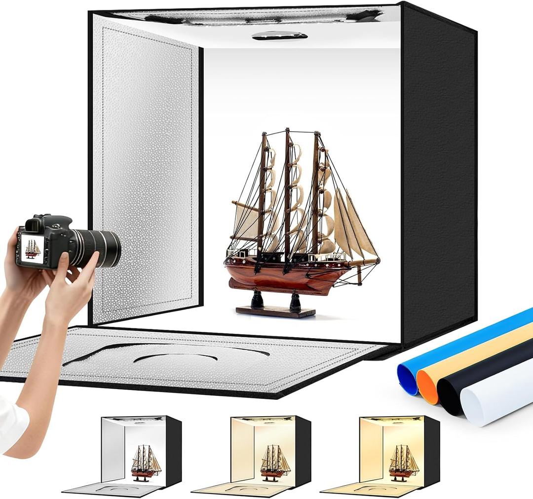 Light Box Photography 20"x20" with 160LED Lights and 4 Color Backdrops Photo Box with Lights, Foldable Light Box with Adjustable Brightness, 3000-6500K Dimmable Portable Picture Box Shooting