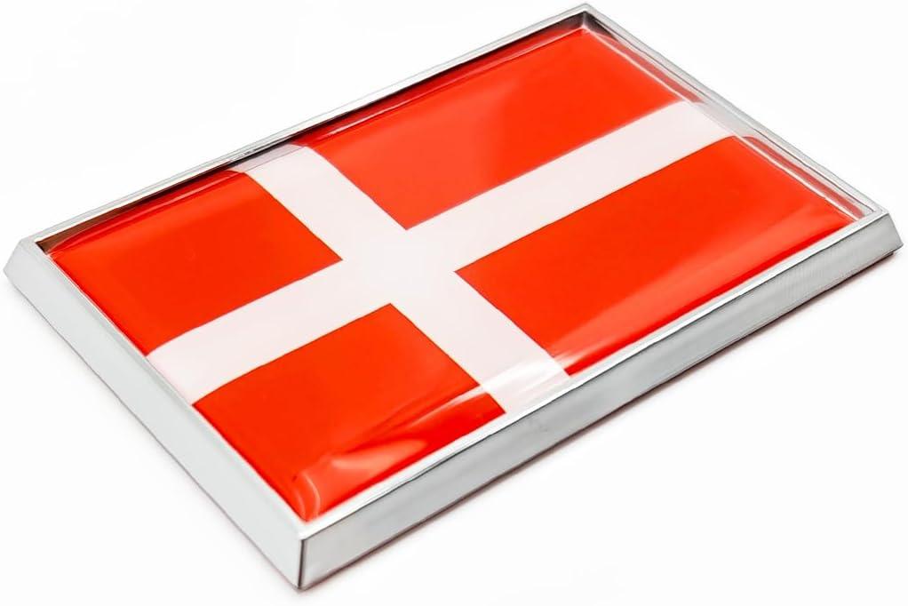 2 x Denmark Flag Sticker Emblem Danish Decal Car Chrome Flags, 2 Pack, 3 x 2 inches