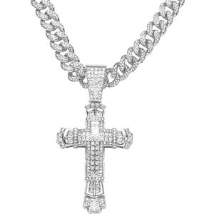 Iced Out Cuban Link Chain for Men, Miami Style Silver and Gold Plated Bling Necklace, Diamond Hip Hop Necklace