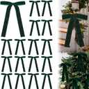 24 Pcs Velvet Bows Christmas Tree Ornaments Vintage Velvet Ribbon Bows for Tree Garland Wreath Indoor Xmas Decorations(5 x 7 Inch, Width of 1",Dark Green)