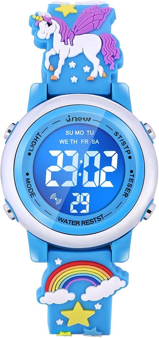 3D Cartoon Waterproof Watches for Girls with Alarm - Best Toys Gifts for Girls Age 3-12 (Dark Blue)