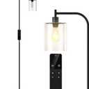 Industrial Floor Lamp with Glass Shade, Modern Dimmable Floor lamp with Remote LED Bulbs, Tall Lamp for Living Room Corner, Bedroom, Office (Black)