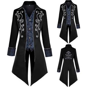 Men's Medieval Steampunk Jacket,Victorian Coat Renaissance Gothic Tailcoat,Halloween Vampire Costume (Medium, Black)