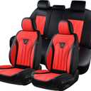FLORICH Leather Seat Covers, Seat Covers Full Set, Car Seat Protectors 5 Seats,Automotive Seat Covers Fit for Most Cars Trucks-Black&Red (FullSet)