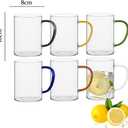 6 Pack Glass Coffee Mugs Set, Clear Coffee Cups with Colorful Handles, Tea Glasses, Drinking Glasses Perfect for Latte, Cappuccino, Tea, Juice