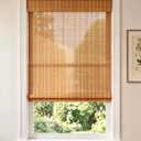 Cordless Bamboo Roman Shade, Light Filtering Blinds 35x48, Warm Brown