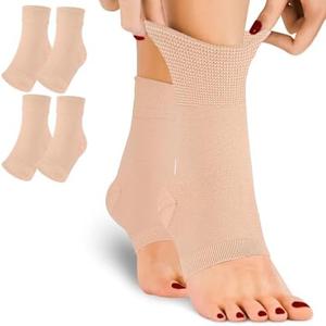 TZYSOKC Ankle Brace Compression Sleeves Open Toe Compresion Socks 8-15mmHg for Women Men,Plantar Fasciitis Socks with Arch Support Beige S/M, SINGLE PACK (1 ANKLE BRACE)
