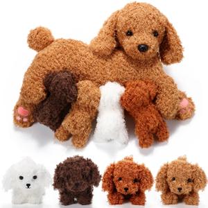 Honoson Nurturing Dog Mommy Plush Set with 4 Baby Puppies Soft Cute Dog Themed Stuffed Plush Toys for Kids Girls Boys Easter Birthday Gifts(Curly)