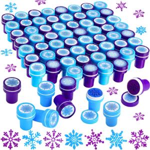 Skylety 60 Pieces Winter Snowflake Stamps for Kids Self Ink Assorted Plastic Snowflake Hand Stampers for Card Making Holiday Winter Wonderland Birthday Party Decorations Supplies(Blue, Purple) (Dark Blue, Light Blue)