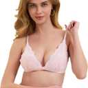 3 x Women's Lace Bralettes Triangle Wireless Bras with Adjustable Straps V Neck Soft Unpadded Multicolors-Petite (Pink)