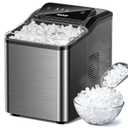 VIBOFROST Nugget Ice Maker Countertop, Fast 35lbs/24H Sonic Pebble Ice Machine, Self-Cleaning Anti-Scale System, Stainless Steel Portable Ice Maker for Home, Kitchen, RV, 10 Cleaning Packets (Black)