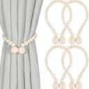 Magnetic Curtain Tiebacks, Curtain Tie Backs for Curtains 4 Pack, Wood Bead Curtain Tiebacks, Curtain Holders for Boho Bedroom Decor, Baby Nursery Decor, Farmhouse Decor (Wood Color)