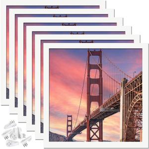 6 Sets 8x8 Picture Frame, Frames for 8 x 8 Canvas Collage Photo Poster Certificate Wall Gallery, High Transparent Horizontal Vertical White Square 8 by 8 Inches