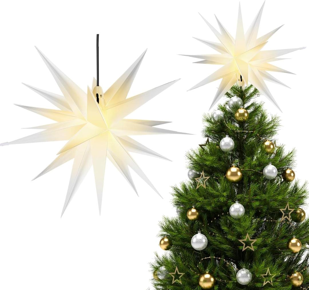 Riakrum Moravian Star Tree Topper Christmas Tree Decor Advent Star Hanging Outdoor Christmas Light Hanging Xmas Treetop for Holiday Decor (White,18 Inch)