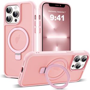 Compatible with iPhone 12 Pro Max Case & iPhone 13 Pro Max Case with Invisible Magnetic O-Ring Stand Translucent Phone Cases 6.7" [Compatible with Mag-Safe][Great Grip Feeling], Pink