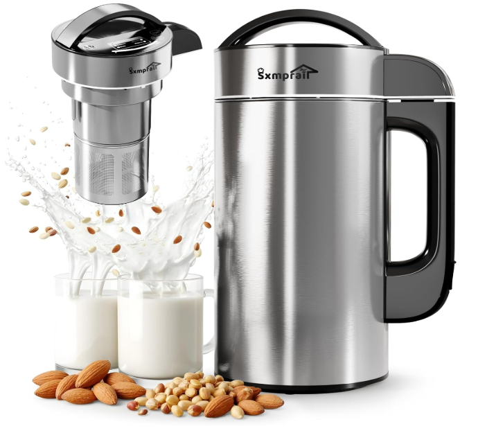 50oz Almond Milk Maker Machine (Built-in Filter) 100% 304 Stainless Steel, Make Plant Based Milk, Soup & Juice, 6-7 Cups Per Batch, Automatic Cleaning, 8-IN-1 Nut Milk Maker for Soy & Oat (Silvery)