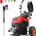 Electric Pressure Washer, 2800 PSI Max, 2.0 GPM, 8" Wheels, 5 Spray Tips and 1.5L Foam Tank, for Patio, Car, Driveway, Fence & Home Cleaning