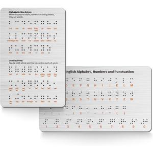 2PK Braille Alphabet Board - Raised Dots for Braille Beginners, Sturdy Aluminum Braille Learning Tool with Letters, Numbers & Contractions (Patent Pending)