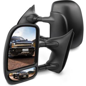 Towing Mirrors For 99-07 for Ford for F250 for F350 for F450 for F550 Super Duty Tow Mirror Manual Black Telescopic Pair Set Driver and Passenger Mirror (00 01 02 03 04 05 for Ford Excursion), Large