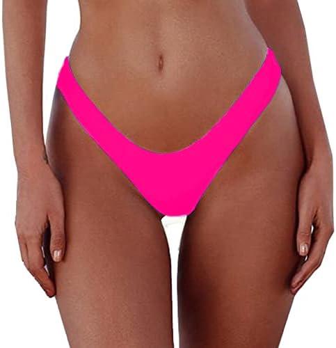 SherryDC Women's Sexy Cheeky Thong Brazilian Cut Low Rise High Leg Bikini Bottom L