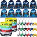 Nosiny 72 Pcs Video Game Party Favors Video Gamer Party Drawstring Bags Gaming Goodie Bag Silicone Bracelet Wristbands Keychain Classroom Rewards for Kids Birthday Bag Stuffers(Blue,Fresh)