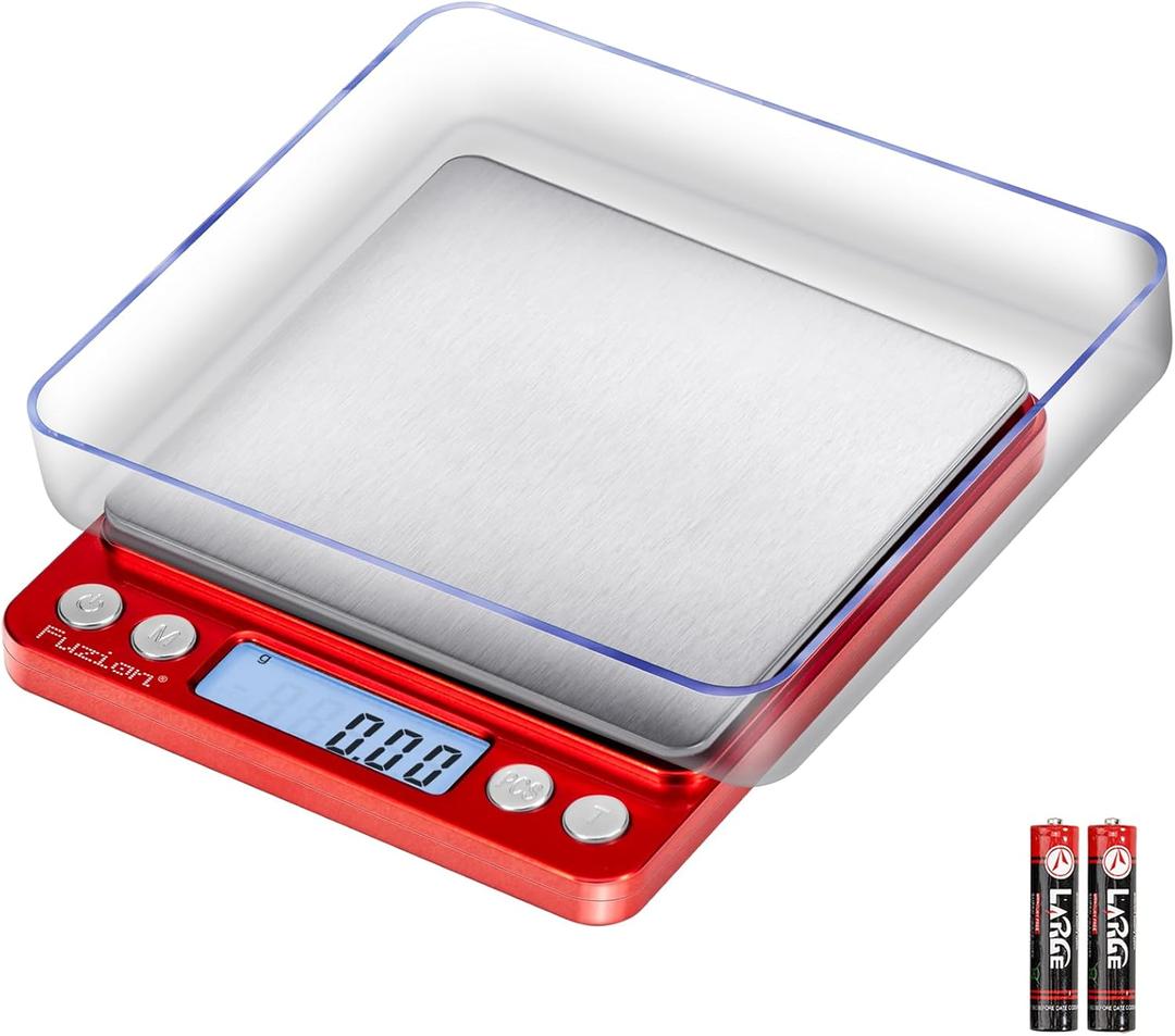 Fuzion Digital Scale .01 Gram Accuracy, 500g Mini Food Scales for Small Jewelry, Gold, Herb, Spice - Weight Gram and Oz (Red)