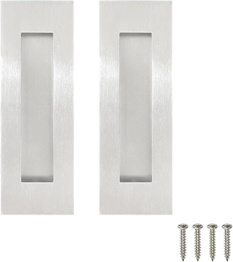 Hadnles Recessed Finger Flush Pulls - Fit Wardrobe, Pocket, Sliding Barn, Bifold Doors & More - Stainless Steel Brushed Rectangular Door Pull Hardware (7 INCH, Silver - 2 Pack)
