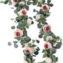 MISSPIN 2pcs Artificial Flowers Garland Eucalyptus Garland Vintage Fake Flower Peony Rose Vine Greenery Decorative Wall Hanging Plant for Wedding Arch Door Arrangement Party Decor (Vintage Pink,2)