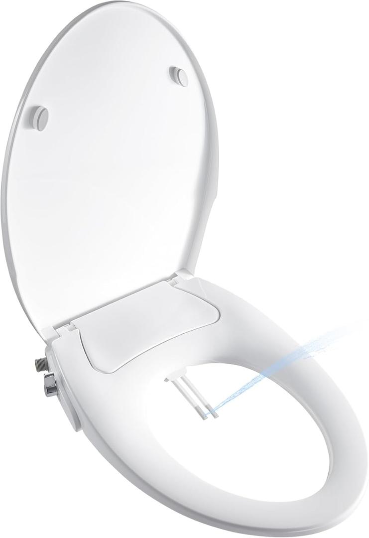 Bidet Seat for Elongated Toilet Seat Non-Electric Soft Close with Quick Release Hinges for Easy Clean Dual Nozzle Front and Rear Wash(PG303A-HPN-AZ)