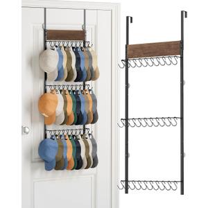 FANGSUN 3-Tier Over the Door Hat Rack with 30 Movable Hooks  Wall Mounted Hat Organizer for Baseball Cap Storage, Cap Holder Gifts for Men Dad, Christmas Presents (24.8 inches)