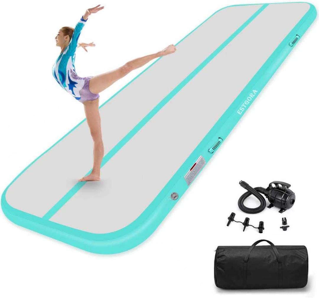 Estgora Gymnastics Mat for Tumbling Tumble Track, Thick Inflatable Gymnastic Training Equipment For kids At Home Gym Cheerleading with Electric Pump, 13ft × 3.3ft × 4inch