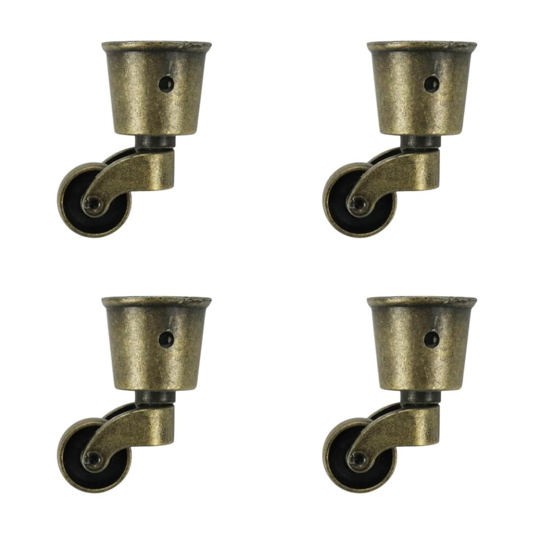 4Pack Zinc Alloy Round Swivel Caster Cups 1.24Inch Inner Cup Swivel Wheel Caster for Furniture, Green Bronze