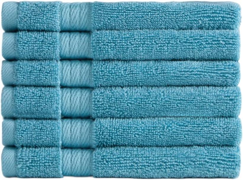 Ozdilek 6-Piece Washcloth Set 13x13 100% Turkish Cotton, 600 GSM, Soft, Gentle on Sensitive Skin, Multi-Purpose Use, Washable, Reusable, Ideal for Baby Care & Spa 6 Towels (Milky Blue)