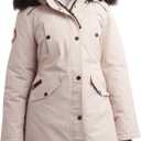 CANADA WEATHER GEAR Womens Long Puffer Coat - Heavyweight Wind Water Resistant Faux Fur Hood Parka Winter Jackets for Women (Medium, Sand Beige)