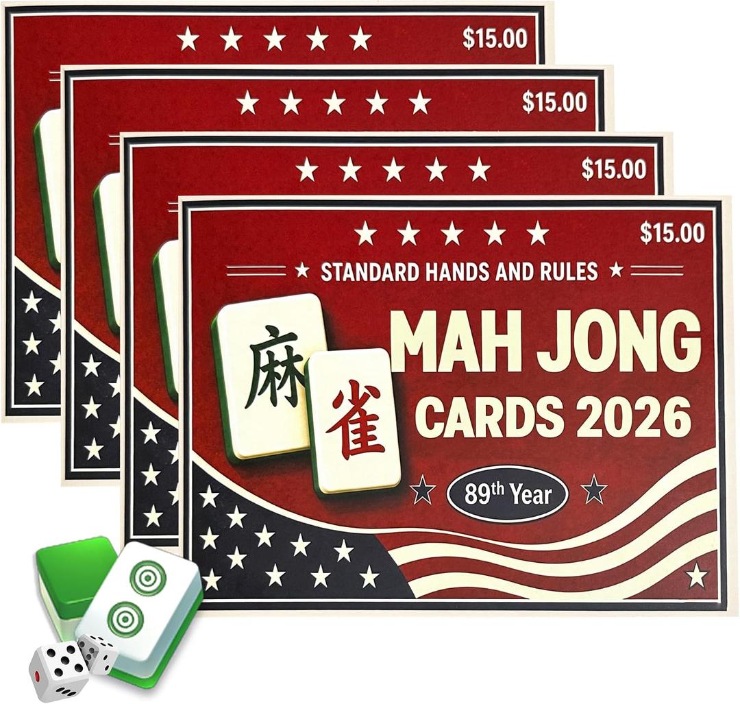 2 x 2026 American Mahjong Cards, 4 Pack Large Print Rules and Score Guide, Large Print, 6-1/8 x 4-3/4 in Folded